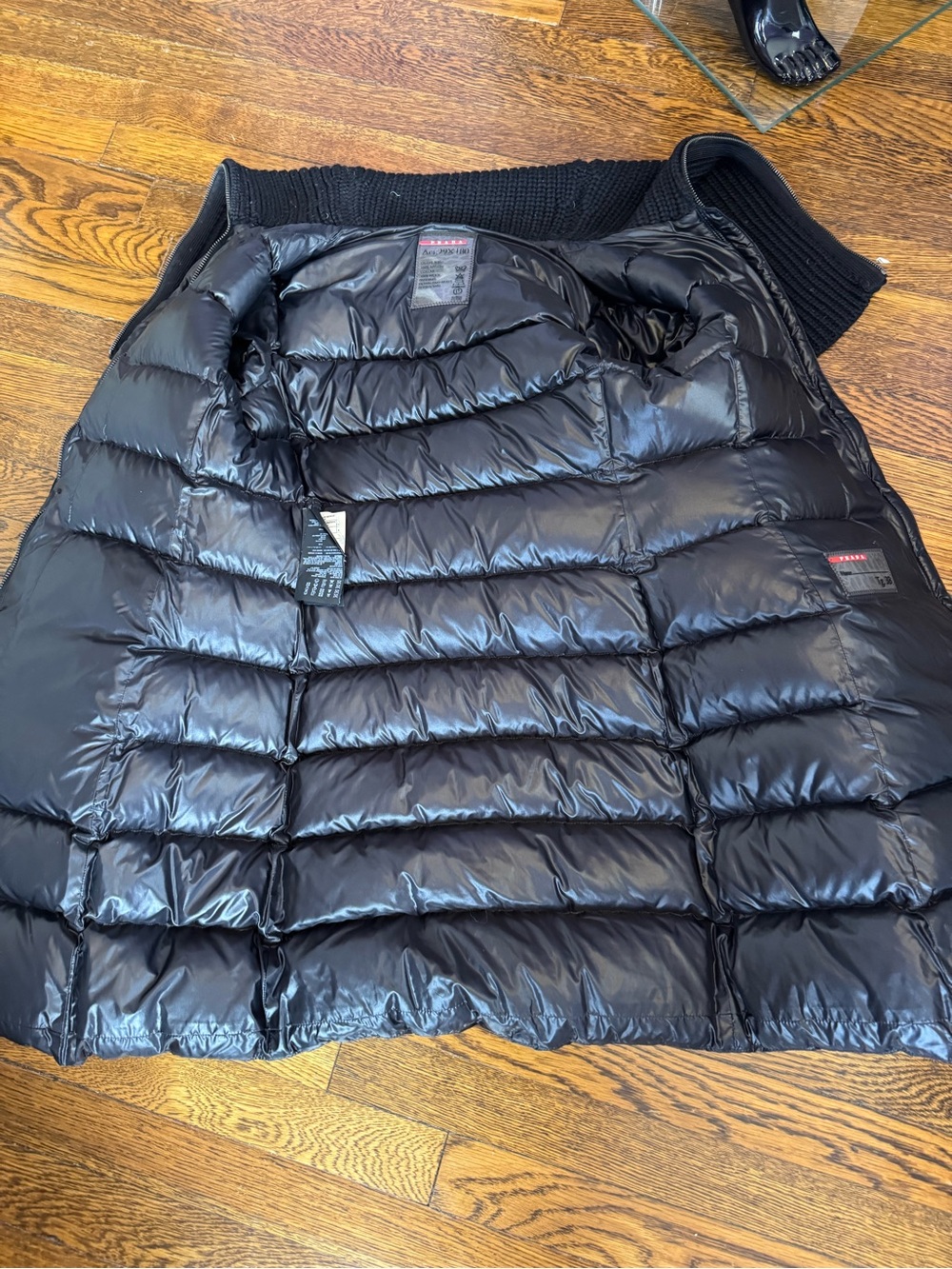 Prada sport Black Down Puffer Coat with Knit Shoulder Cape - Picture 12 of 16